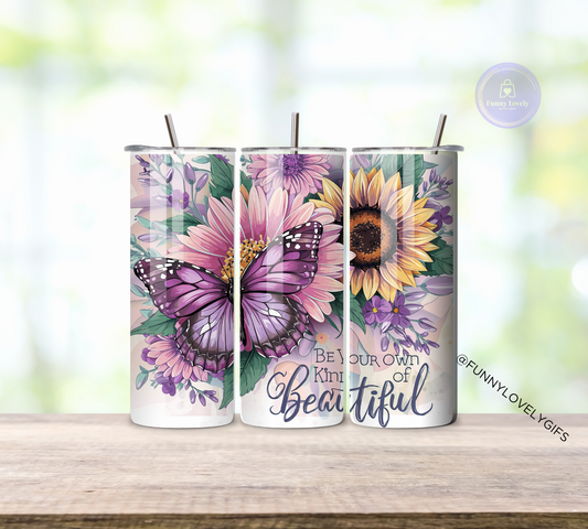 Butterfly Sunflower Motivational, 20 oz Sublimated Skinny Tumbler with Straw