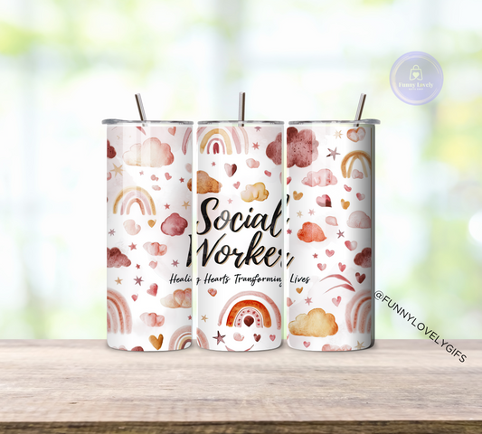 Social Worker, 20 oz Sublimated Skinny Tumbler with Straw