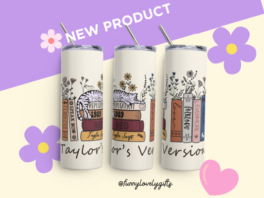 Taylor's Version, Albums, 20 oz Sublimated Skinny Tumbler with Straw